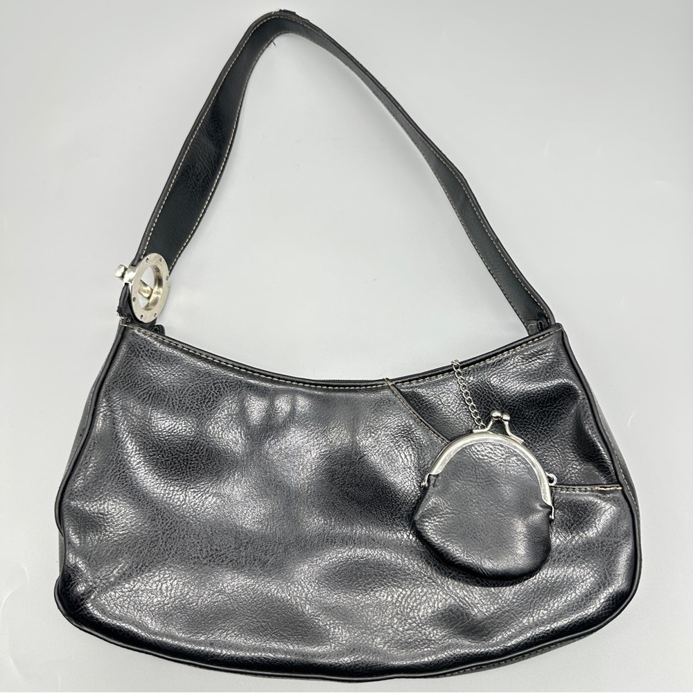 👉 Vintage-Style Black Shoulder Bag with Coin Purse Faux Leather Vinyl |